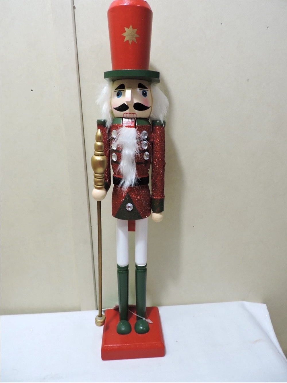 Wooden Nutcracker Soldier Red Glitter Nutcracker Figurine 15 inches New